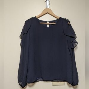 Lucca Couture Blue Ruffled Blouse with Long Sleeves Med